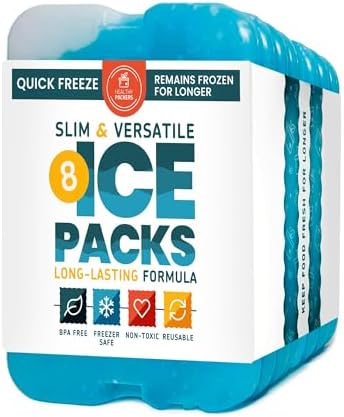 Healthy Packers Ice Packs for Lunch Boxes & Coolers - Freezer Packs - Original Cool Pack | Cooler Accessories for Beach, Camping & Fishing | Slim & Long-Lasting Reusable Ice Pack for Cooler