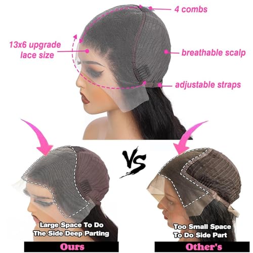 GCTGCT 32 Inch 13x6 Deep Wave Lace Front Wigs Human Hair Pre Plucked 13x6 HD Transparent Lace Frontal Wigs for Women Deep Curly Human Hair Lace Front Wigs with Baby Hair 180% Density Natural Black 