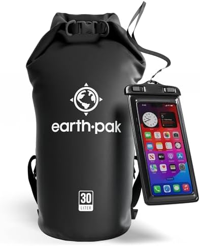 Earth Pak Waterproof Dry Bag - Roll Top Waterproof Backpack Sack Keeps Gear Dry for Kayak with Waterproof Phone Case