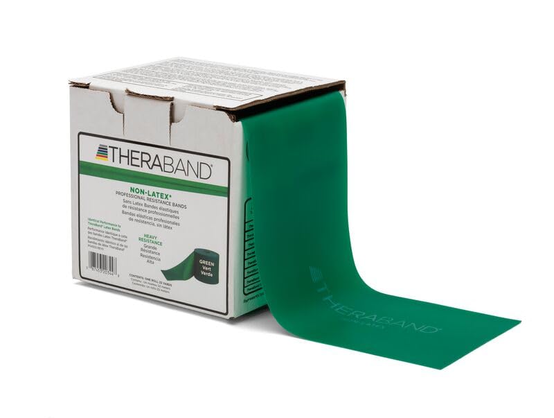 THERABAND Resistance Band 25 Yard Roll, Heavy Green Non-Latex Professional Elastic Bands For Upper & Lower Body Exercise Workouts, Physical Therapy, Pilates, Rehab, Dispenser Box, Level 4