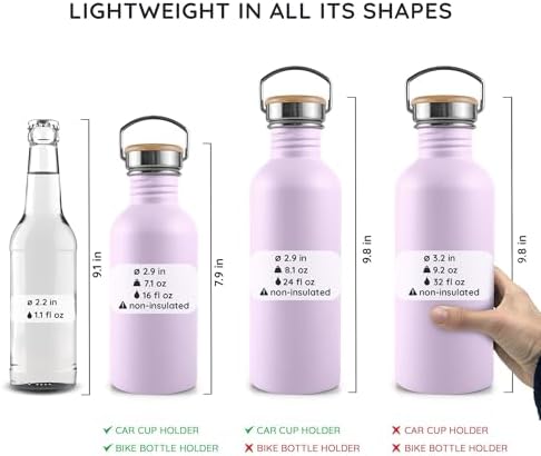 Bambaw 32 oz Stainless Steel Water Bottle, Lavender Water Bottle 32oz, Non Insulated Metal Water Bottle, Big Water Bottle with Handle, Large Water Bottle Stainless Steel – Lavender Haze