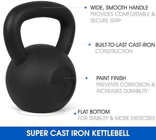 Yes4All 5-80 lbs Cast Iron Kettlebell for Dumbbell Weights Exercises, Gym, Full Body Home Workout Equipment, Push up, Grip and Strength Training