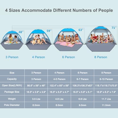 Gorich Beach Tent Sun Shelter for 3/4-5/6-7/8-10 Person with UPF 50+ UV Protection, Lightweight & Easy Setup Beach Shade Canopy, Portable Beach Shade Tent Beach Cabana