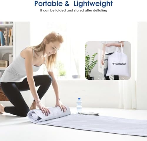 MoKo Air Mattress Queen with Built in Pump, 18'' Luxury Inflatable Mattress, 3 Min Fast Blow up Mattress with Dual-Chamber, Comfort Top - Velvety Air Bed for Home, Camping, Travel, Guests, White/Blue