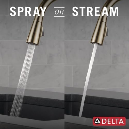Delta Faucet Essa Pull Down Kitchen Faucet Gold with Pull Down Sprayer, Kitchen Sink Faucet for Kitchen Sink with Magnetic Docking Spray Head, Champagne Bronze 9113-CZ-DST