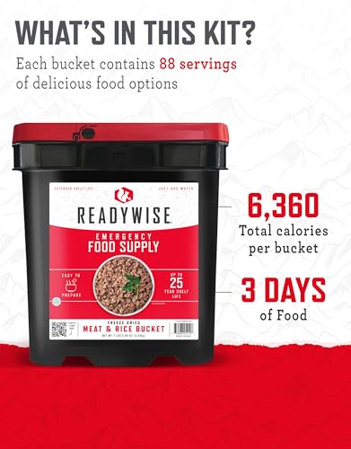 READYWISE - Chicken, Beef, Pork & Rice Emergency Food Supply Bucket, Freeze-Dried Survival Meals, Camping & Hiking Essentials, Long Term Meal, 48 Meat & 40 Rice Servings, Up to 25 Year Shelf Life