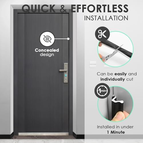 40FT Kerf Weather Stripping Door Seal Soundproof Weather Strips Seal Strip for Door Frame Exterior Weather Stripping (40FT,Black,4 Gaskets)