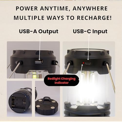 Rechargeable Camping Lanterns for Power Outages - Pack of 2 Waterproof LED Solar Lanterns for Camping Essentials, Hiking Gear, Battery Backup & Emergency Survival Kits
