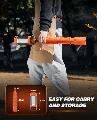 Saker Portable Camping Light with Stand 73.2" Rechargeable Work Light 800/3200 Lumen 4000/6500K Dimmable Camping Light for Outdoor Work, Power Outages, Fishing LD10 Orange