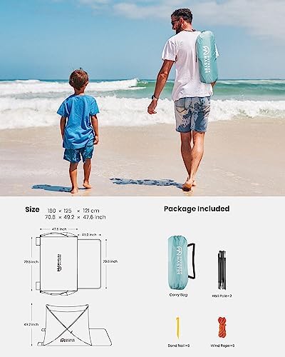 OutdoorMaster Beach Tent for 3-4 Person - Easy Setup and Portable Beach Shade Sun Shelter Canopy with UPF 50+ UV Protection Removable Skylight Family Size - Green