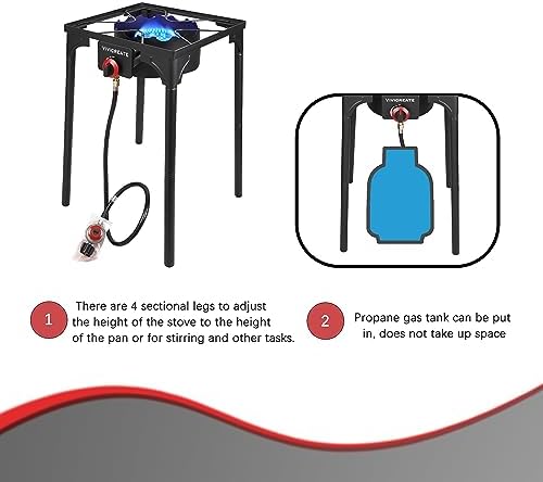 Vivicreate 30000 BTU free standing Outdoor Stove, Side burners,Camping Stove, 0-20 PSIG high pressure stove include CSA listed regulator and gas pipe