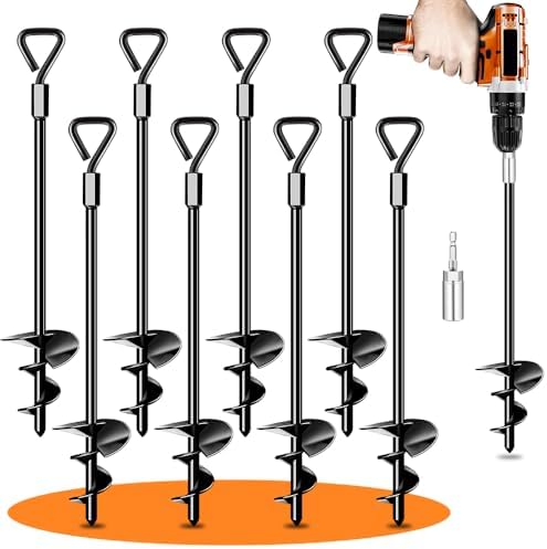 Ground Anchors Tent Stakes Trampoline Anchors Heavy Duty Screw in 8 Pack, Tent Stakes High Winds Heavy Duty for Camping Tent, Canopies, Carports, Sheds, Swing Sets,14in Ground Anchors