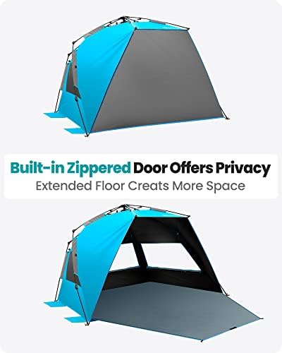 OutdoorMaster Beach Tent with Blackout Shelter Technology, Portable Beach Shade Sun Shelter Canopy for 4-6 Person with UPF 50+ UV Protection, Easy Setup Pop Up Tent Family Size