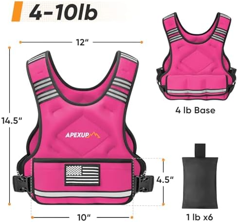APEXUP Adjustable Weighted Vest, 4-10lb/12-18lb/20-32lb Vest with 6 Ironsand Weights and Large Pocket, Weight Vest for Men Women Strength Training, Running, Walking