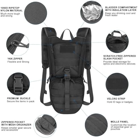 Unigear Tactical Hydration Packs Backpack 1050D with 3L Water Bladder, Thermal Insulation Pack Keeps Liquid Cool up to 4 Hours for Hiking, Cycling, Hunting and Climbing