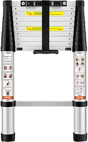 VEVOR Telescoping Ladder, 10.5 FT Aluminum One-button Retraction Collapsible Extension Ladder, 375 LBS Capacity with Non-slip Feet, Portable Multi-purpose Compact Ladder for Home, RV, Loft, ANSI Liste