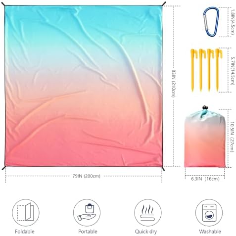 Beach Blanket Waterproof Sandproof Beach Mat 79" X 83" /10'x9'for 2-8 Adults Quick Drying Outdoor Picnic Mat Beach Accessories for Travel, Camping, Hiking