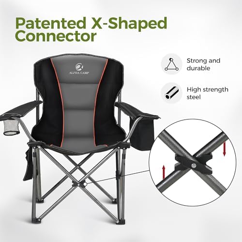 ALPHA CAMP Oversized Camping Folding Chair Heavy Duty Lawn Chair with Cooler Bag