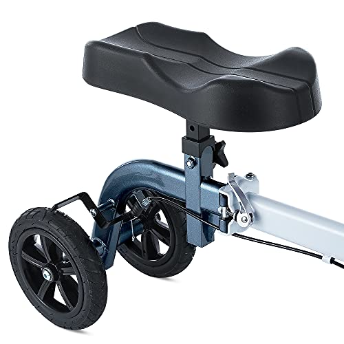 RINKMO Knee Scooter,All-Terrain Foldable KneeWalker Economical Leg Scooters for Foot Injuries Best Crutches Alternative (White+Blue)
