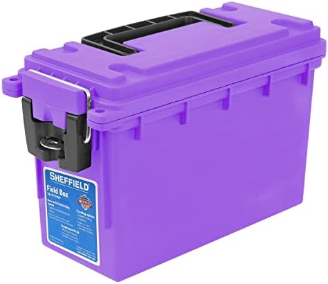 Sheffield 12632 Ammo Storage Box, Stackable .30 Cal Field Boxes, Water and Dust Resistant, Lockable Storage Box with Handle, Secures Hunting Gear, Supplies, and Bullets, Made in USA, Purple, 1-Pack