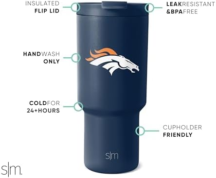 Simple Modern Officially Licensed NFL Denver Broncos 30 oz Tumbler with Flip Lid and Straws | Insulated Cup Stainless Steel | Gifts for Men Women | Trek Collection | Denver Broncos