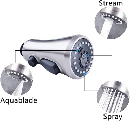 Hibbent Pull Down Spray Head for Kitchen Faucet, 3-Function Spray Nozzle with 15 Adapters, Sink Faucet Head Replacement Compatible with Moen, American Standard, Delta, Kohler Faucets, Brushed Nickel