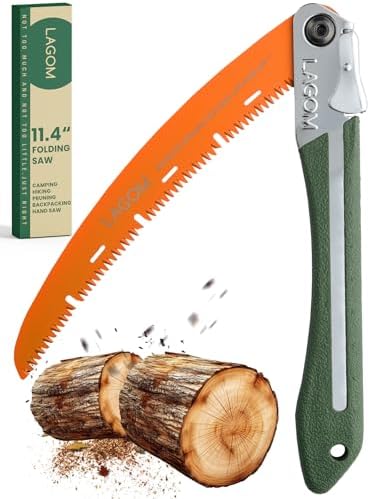 LAGOM Folding Camp Saw for Cutting Branches, 11.4" Curved Blade | SK5 Steel, Ergonomic Handle, One-Hand Use, Secure Lock | Foldable Pruning Tool for Camping, Gardening, Survival, Kayaking, Outdoors