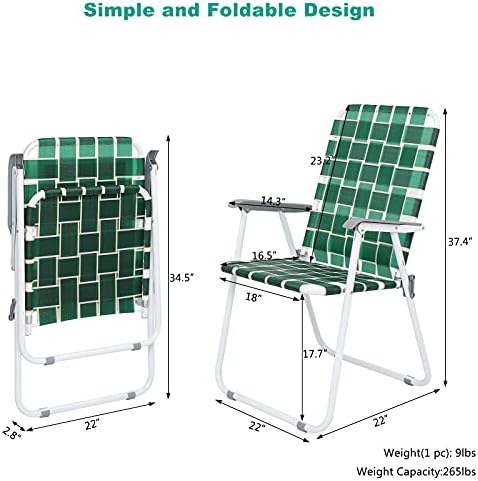 VINGLI Patio Lawn Webbed Folding Chairs Set of 2, Outdoor Beach Chair Portable Dining Chair for Outdoor Yard, Garden (Dark Green, Classic)