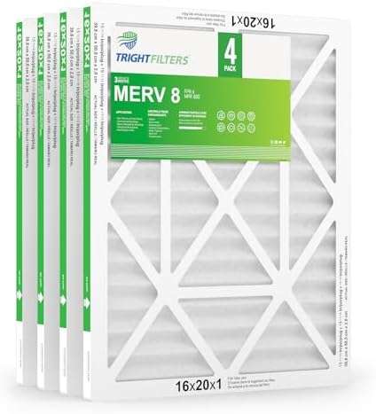 16x20x1 Air Filter 4 Pack, MERV 8 Pleated Dust Defense Air Filters Replacement Air Conditioner HVAC AC Furnace Filter, Durable and Lightweight
