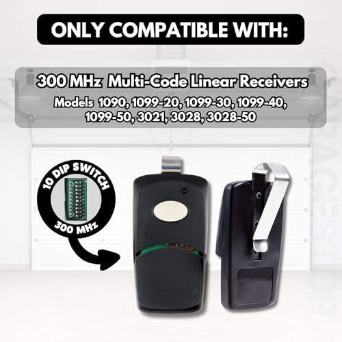 Garage Stop 2X Garage Door Opener Remote for Linear Multicode 3089 308911 MCS308911, 1089, 3070, 3060, 10 dip Switch Gate Opener Remote 300MHz, Garage Clicker Replacement (Black)