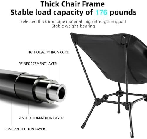 CAMEL CROWN Folding Camping Chair, Lightweight Portable Compact Lawn Chair with Side Pocket for Outdoor Travel Beach Picnic Hiking Backpacking Black