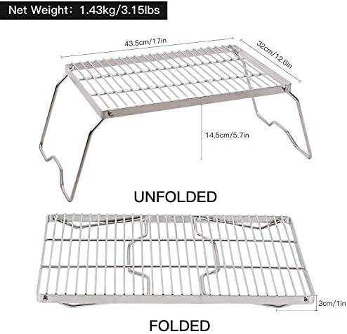 REDCAMP 17" Large Folding Campfire Grill 304 Stainless Steel Grate, Heavy Duty Portable Camping Grill with Carrying Bag for Outdoor Cooking Backpacking Hiking Picnics BBQ