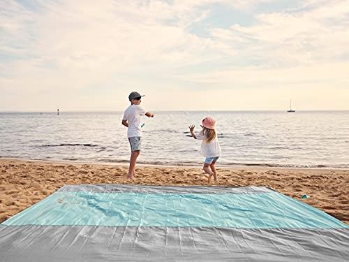 WEKAPO Beach Blanket Sandproof Waterproof, Extra Large Beach Mat, Oversized & Compact Sand Free Mat Quick Drying, Lightweight & Durable with 6 Stakes & 4 Corner Pockets