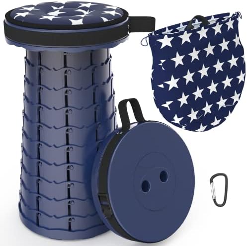ALEVMOOM Portable Telescoping Stool Collapsible Stool with Cushion & Bag, Retractable Folding Stool for Adults Foldable Seat Sturdy Capacity 440 lbs for Camping Fishing Hiking BBQ