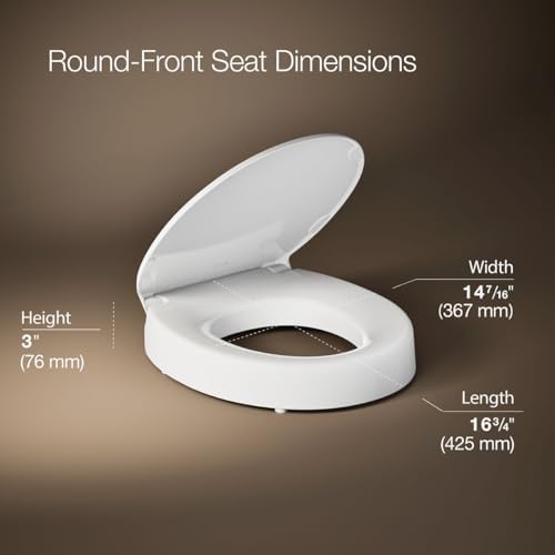 KOHLER 25876-0 Hyten Elevated Quiet-Close Round Toilet Seat, Contoured Seat with Grip-Tight Bumpers, Quick-Attach Hardware, White