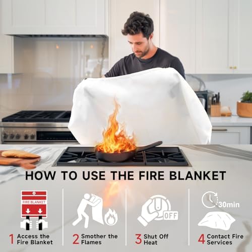 Fire Blanket Emergency for Home Kitchen - 40"x40" Fireproof Safety Protection Fiberglass Flame Retardant Blankets Survival Essential Kit for House Car Camping Outdoor Fireplace Grill BBQ - 4 Pack