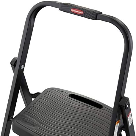 Rubbermaid 3-Step Steel Ladder, Folding Step Stool with Hand Grip and Non-Slip Feet, Black, Tested to ANSI US Safety Standards, No Assembly Required