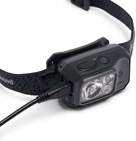 BLACK DIAMOND Storm 500-R Rechargeable LED Headlamp, Waterproof and Dimmable for Camping, Hiking, Running, Hunting, Work with Red Light Headlamp Mode, Graphite