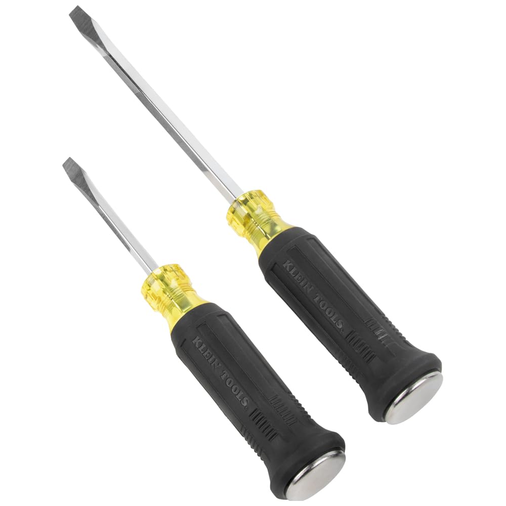 Klein Tools 85442DD Screwdriver Set, Demolition Screwdriver, 1/4-Inch and 5/16-Inch Keystone Tips with Plated Metal Strike Cap, 2-Piece