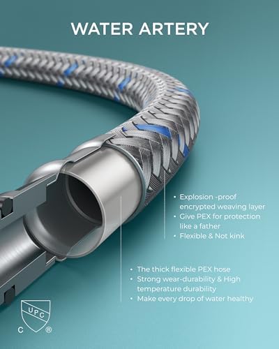 FORIOUS 4 Inch Centerset Bathroom Faucet Black 2 Hole, Two Handle Matte Black Faucet for Bathroom Sink with Metal Dain, 24" Supply Line, and 360° Rotating Spout of 4" Vanity