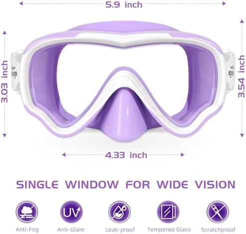 Seago Kids Swim Goggles Snorkel Diving Mask for Youth(5-15), Anti-Fog 180° Clear View
