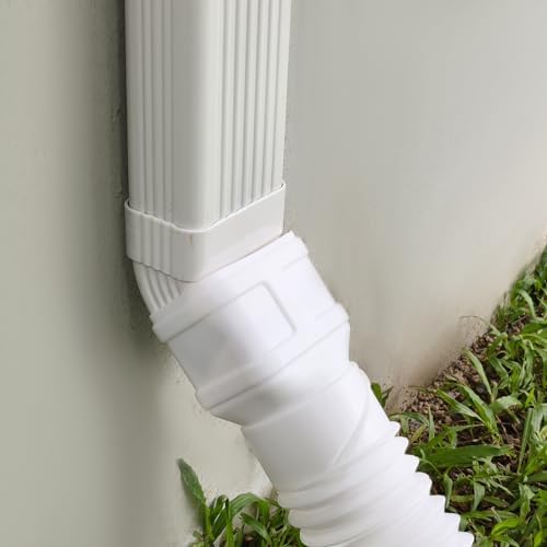 7ft Long Gutter Downspout Extensions, 3” Downspout Extender Drainage Pipe for 2"×3" Downspout and 3"×4"Downspout, Flexible Pipe Stretched Length 7ft, White,1-Pack
