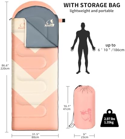 Sleeping Bag for Adults, Girls, Boys - 3 Season Warm & Cool Weather Lightweight Waterproof Camping Bag for Hiking, Outdoor Travel