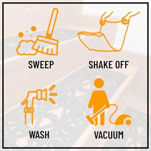 Ottomanson Indoor/Outdoor Hose-Wash Iron Wrought Design Non-Slip Rubber 10" x 30" Modern Stair Treads for Stairs, Garage, Patio, 5 Pack, Black Wrought