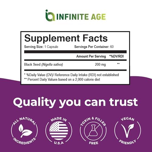 Infinite Age Dry Organic Black Seed Oil Extract Capsules, 60 Count - Nigella Sativa Immune Booster for Optimal Skin, Hair, Memory, Focus, Brain Health and Immunity - Thymoquinone Supplement