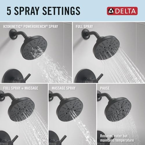 Delta Faucet Nicoli 14 Series Single-Handle Tub and Shower Trim Kit, Shower Faucet with 5-Spray H2Okinetic Shower Head, Matte Black 144749-BL (Shower Valve Included)