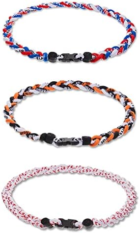 Junkin Baseball Necklaces Three Braided Rope Titanium Necklace for Team Gifts Boys Men Player Softball Fans Sports