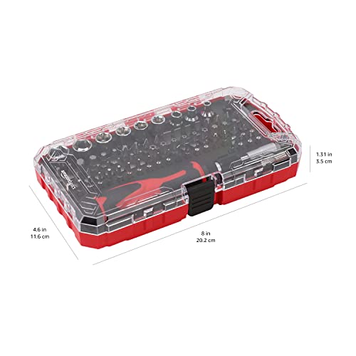 Amazon Basics Magnetic Ratcheting Wrench and Electronics Precision Screwdriver Tool Set, 73-Piece, with Carry Case for Household Repair, Small Jobs, Eyeglasses, Black/Red/Silver