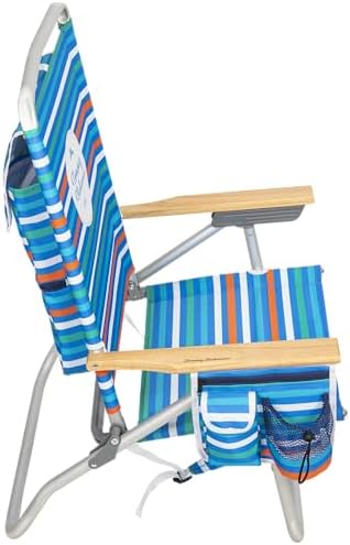 Tommy Bahama 4-Position, Extended 12.8" seat Height Easy in-Easy Out Folding Backpack Beach Chair, Logo Stripe