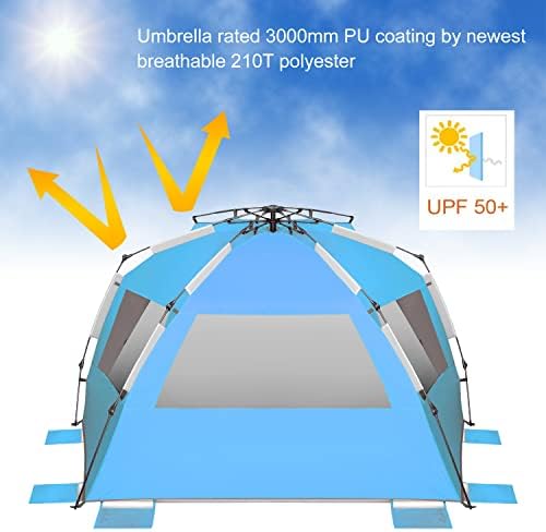 Oileus XX-Large Beach Tent Sun Shelter for 5-6 Person Portable Sun Shade Instant Pop Up Tent for Beach with Carrying Bag, Stakes, 6 Sand Pockets, Anti UV for Fishing Hiking Camping Blue